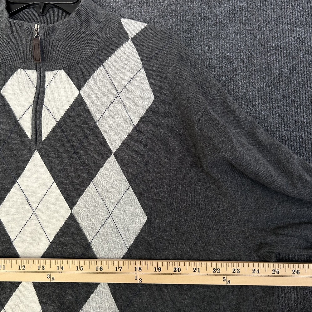 Tasso Elba Mens XXL Argyle Sweater Dark Gray LS Mock Neck 1/4 Zip Preppy Cotton - Picture 9 of 12